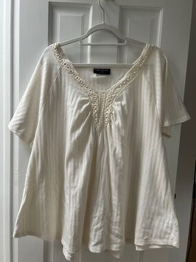 Lane Bryant Cream V-Neck Crochet-Trim Tunic Top
